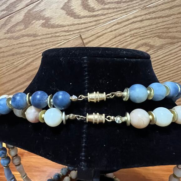 Vintage Beaded Faux Pearl Necklace Lot 2 Strands Blues & Cream Tones Screw Clasp - Picture 6 of 7